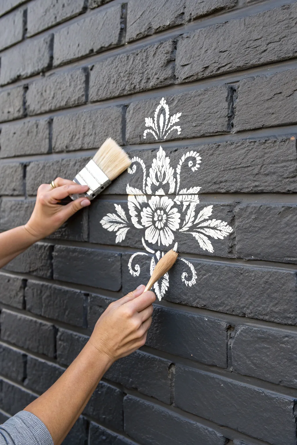 Elevate your space with this chic, high-contrast DIY stencil technique for painted brick.
