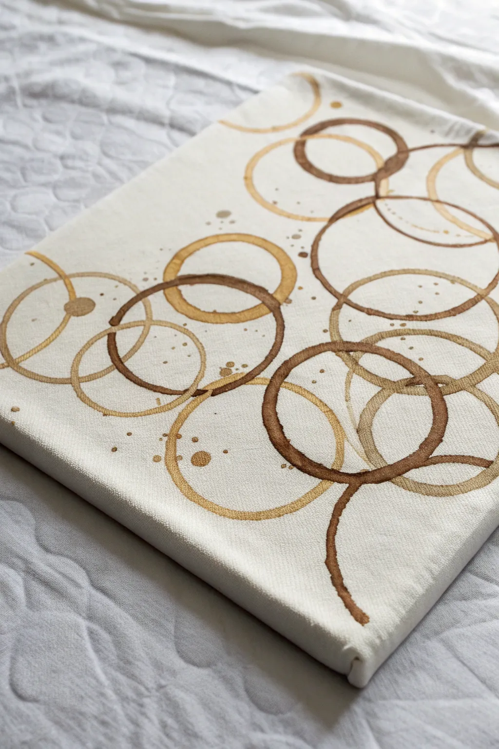 Coffee-stain ring abstract in warm browns, a minimal Scandinavian-boho canvas idea