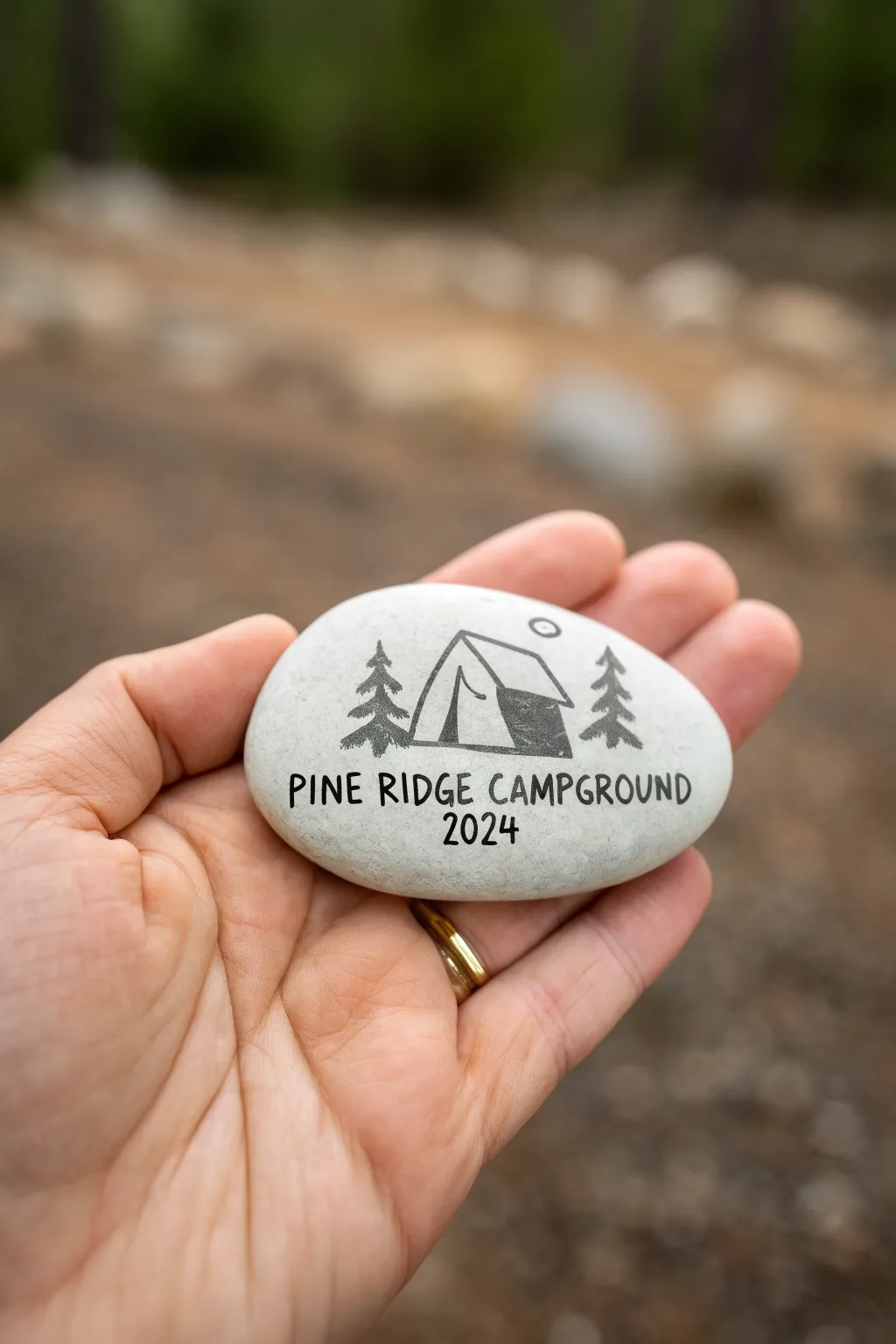 Paint a keepsake camping rock with a tiny tent icon and your favorite place and year.