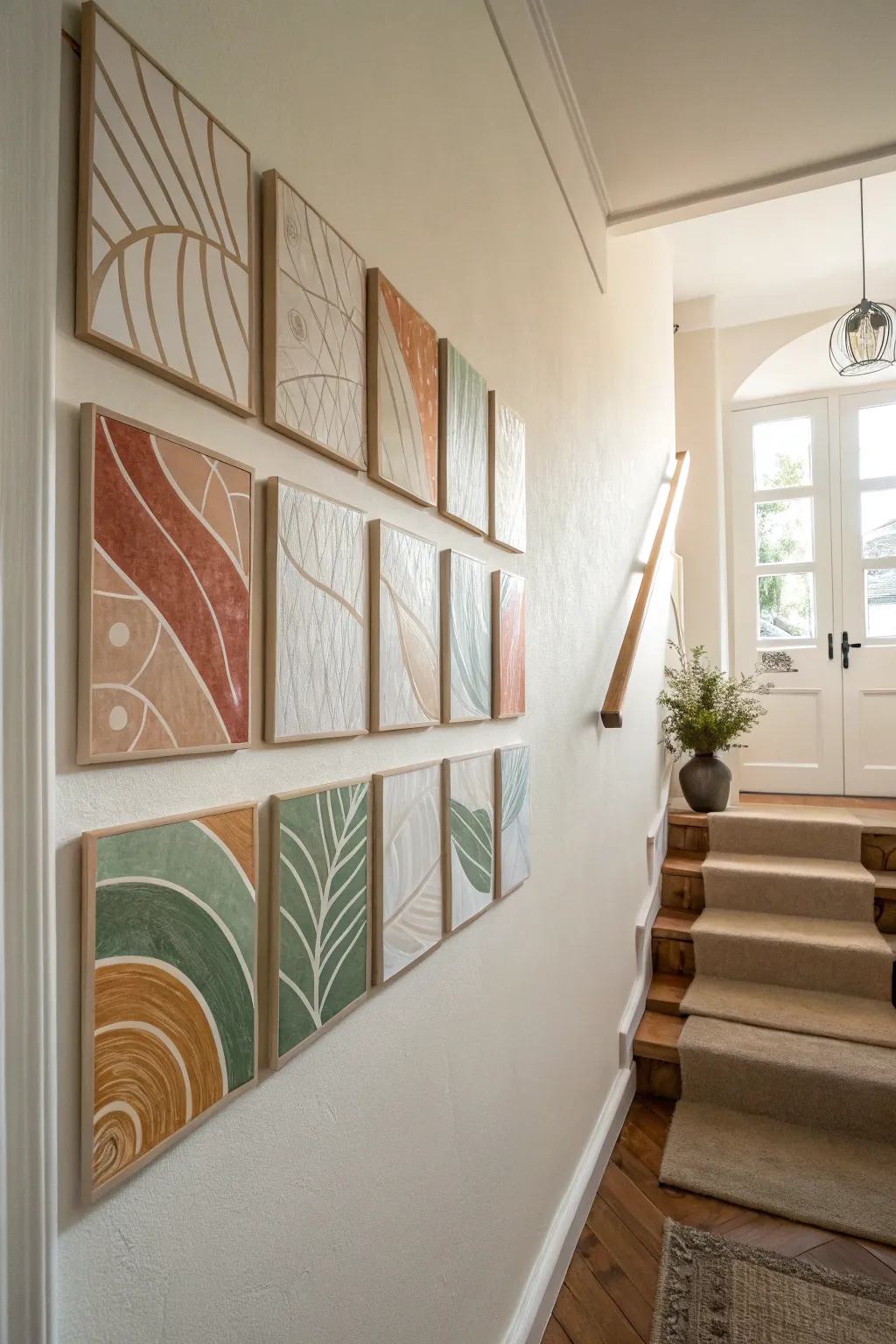 Mini canvas grid brings calm style to tight halls with cohesive tones and clean spacing.