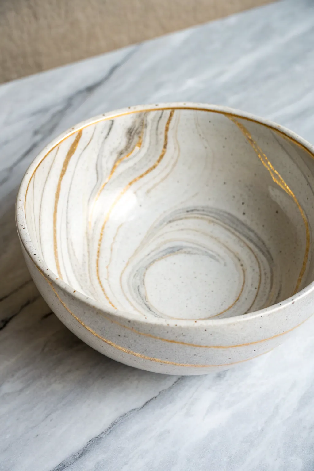 Faux marble swirls transform a simple ceramic bowl into a luxe, minimalist statement piece.