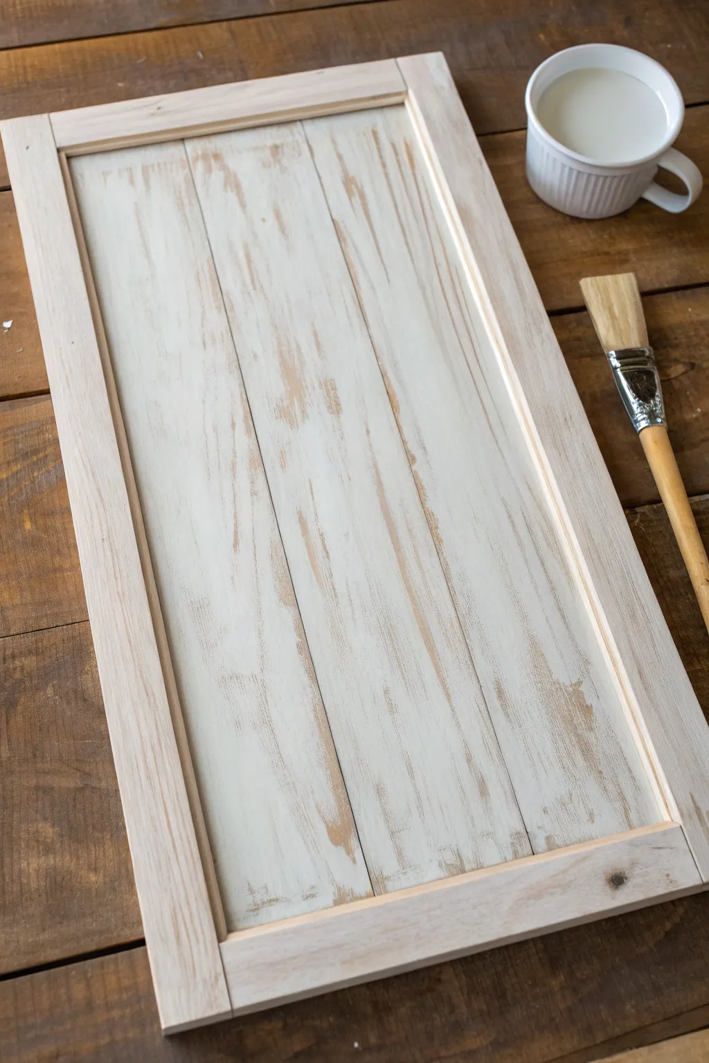 Soft chalk paint wash on wood, showing grain and gentle tint for a dreamy stained finish