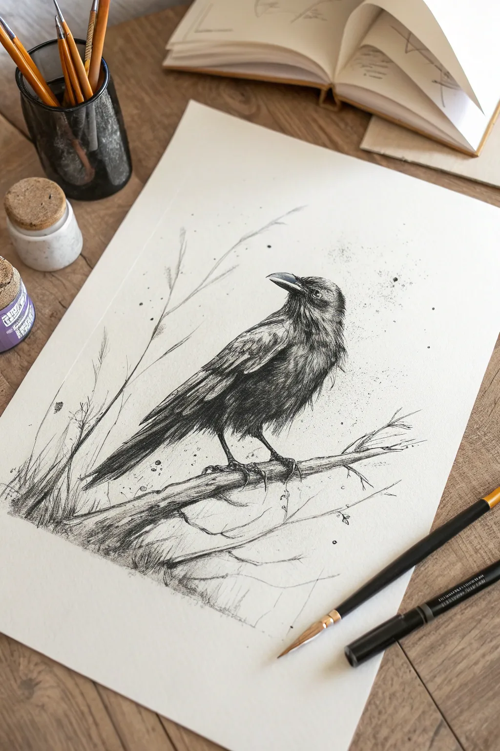 Loose charcoal bird gesture sketch with bold strokes and messy mark making for animal art ideas