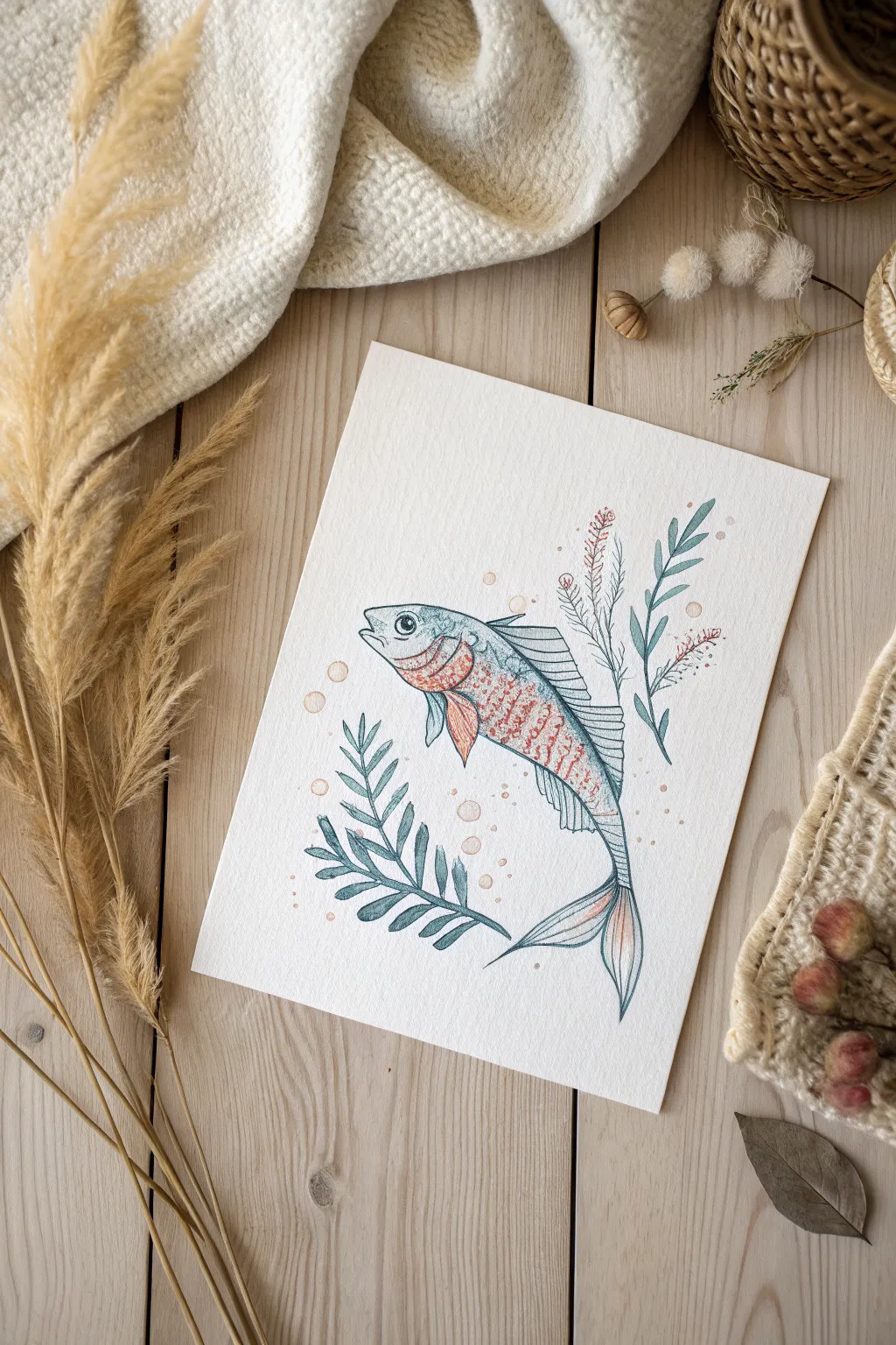 Fantasy hybrid fish with bold silhouette, dragon whiskers, and glowing underwater-style patterns.