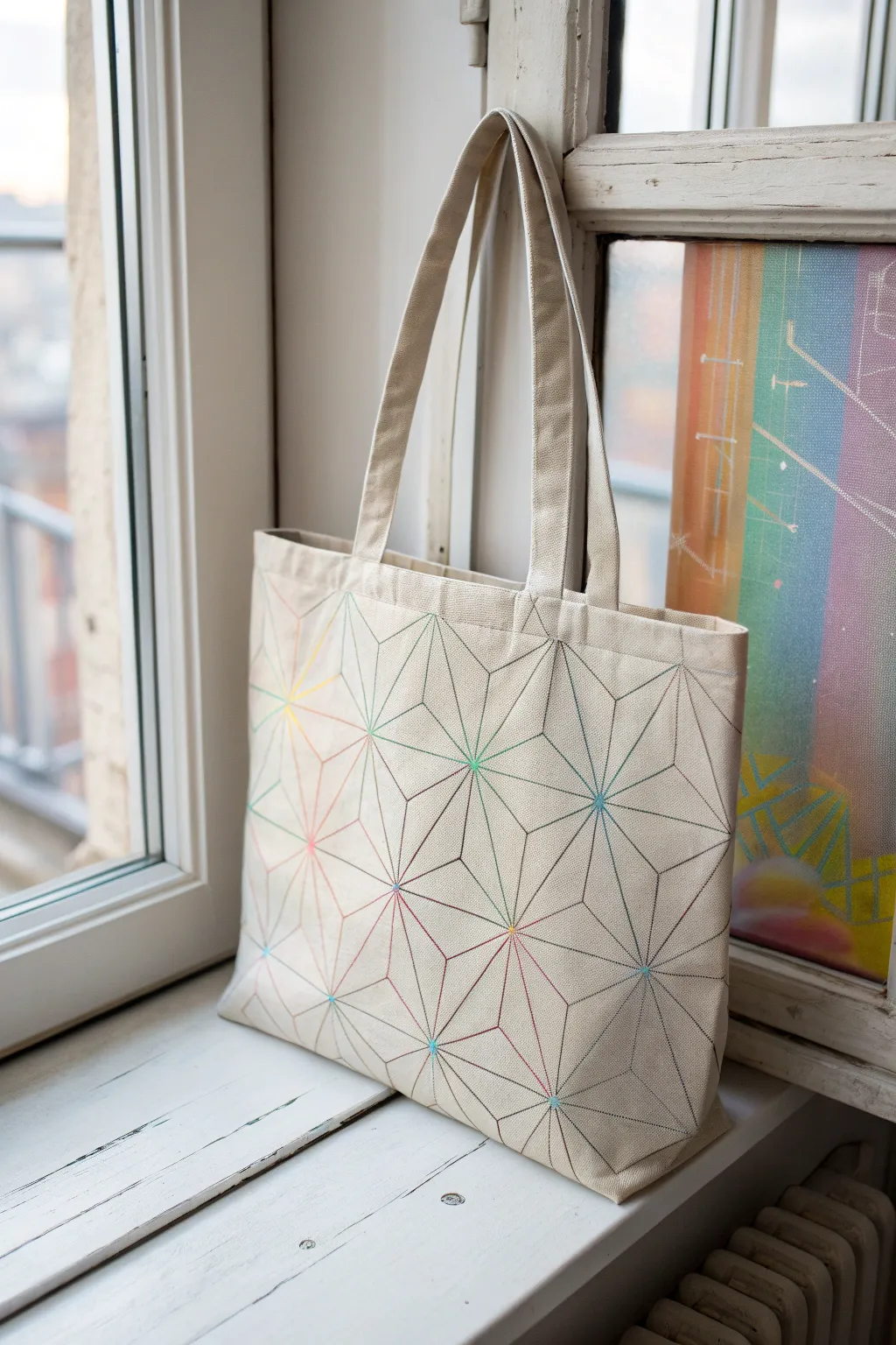 A hidden surprise: raised fabric paint that looks subtle indoors and shifts color in window light