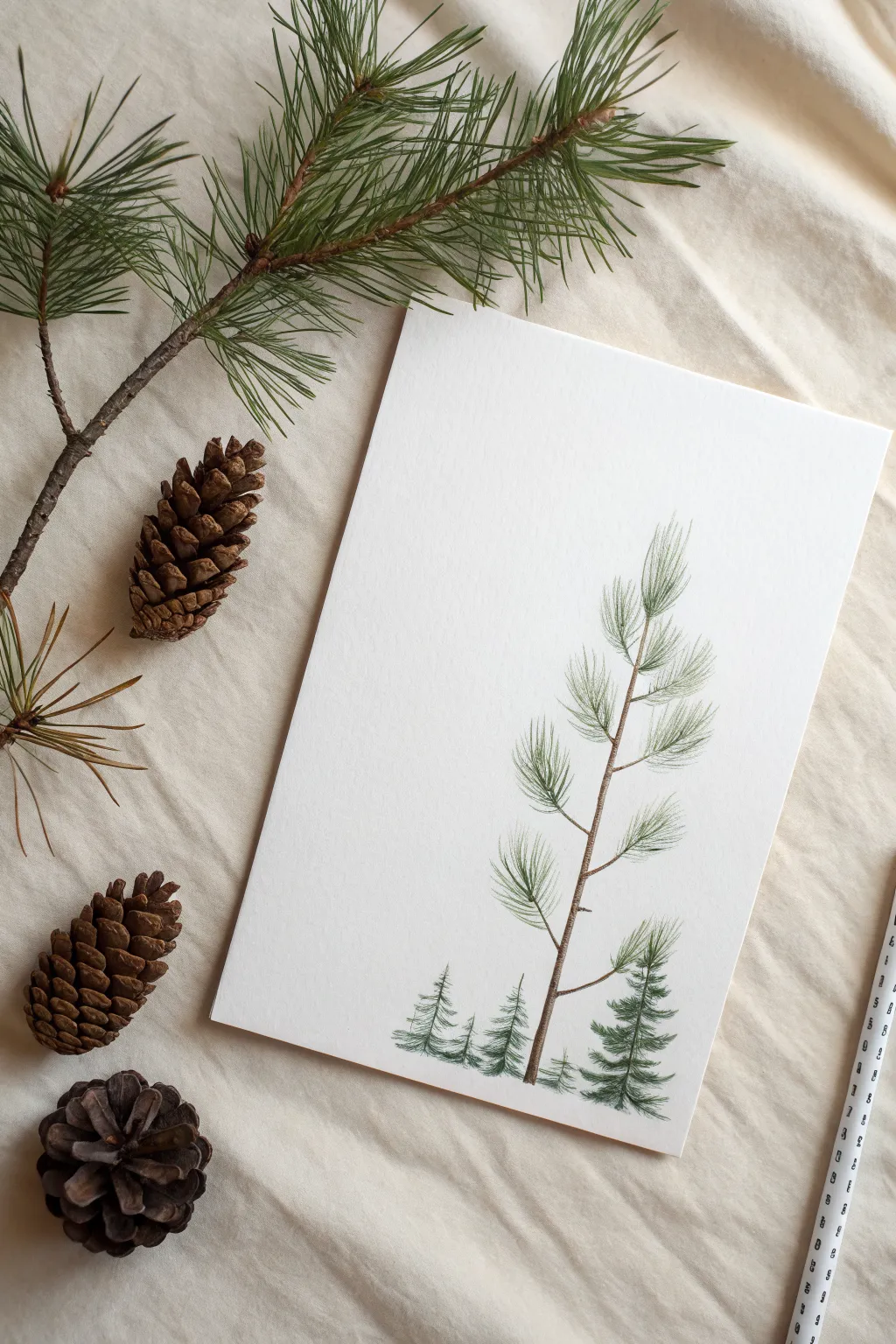 See how bold ink lines create a crisp watercolor resist pine tree in three simple steps.