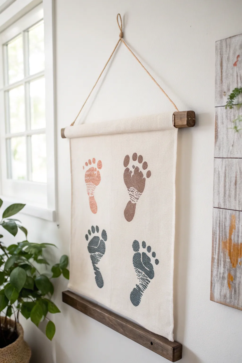 A minimalist growth canvas ready for new yearly prints, a timeless family keepsake in neutral tones.