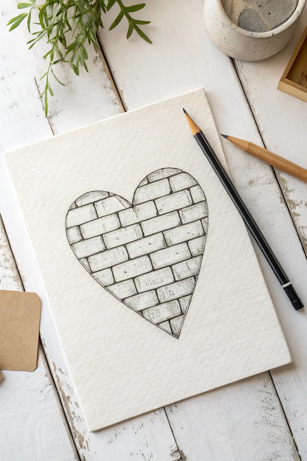 Building love brick by brick. Capture emotional depth with this detailed foundation heart sketch.