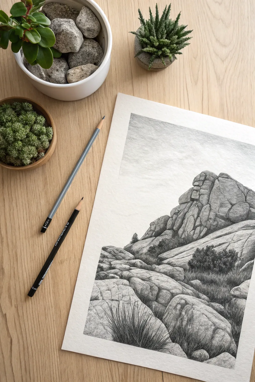Capture nature's raw texture with this detailed rock drawing study.