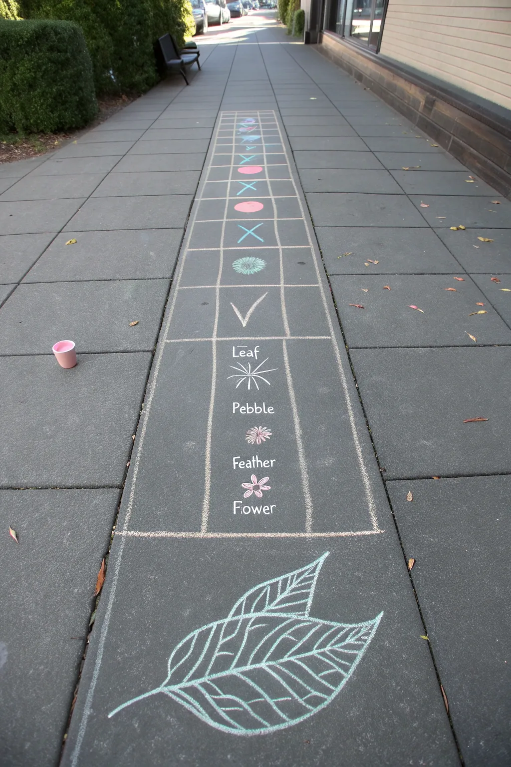 Minimal chalk scavenger checklist with nature doodles, styled with real found treasures.