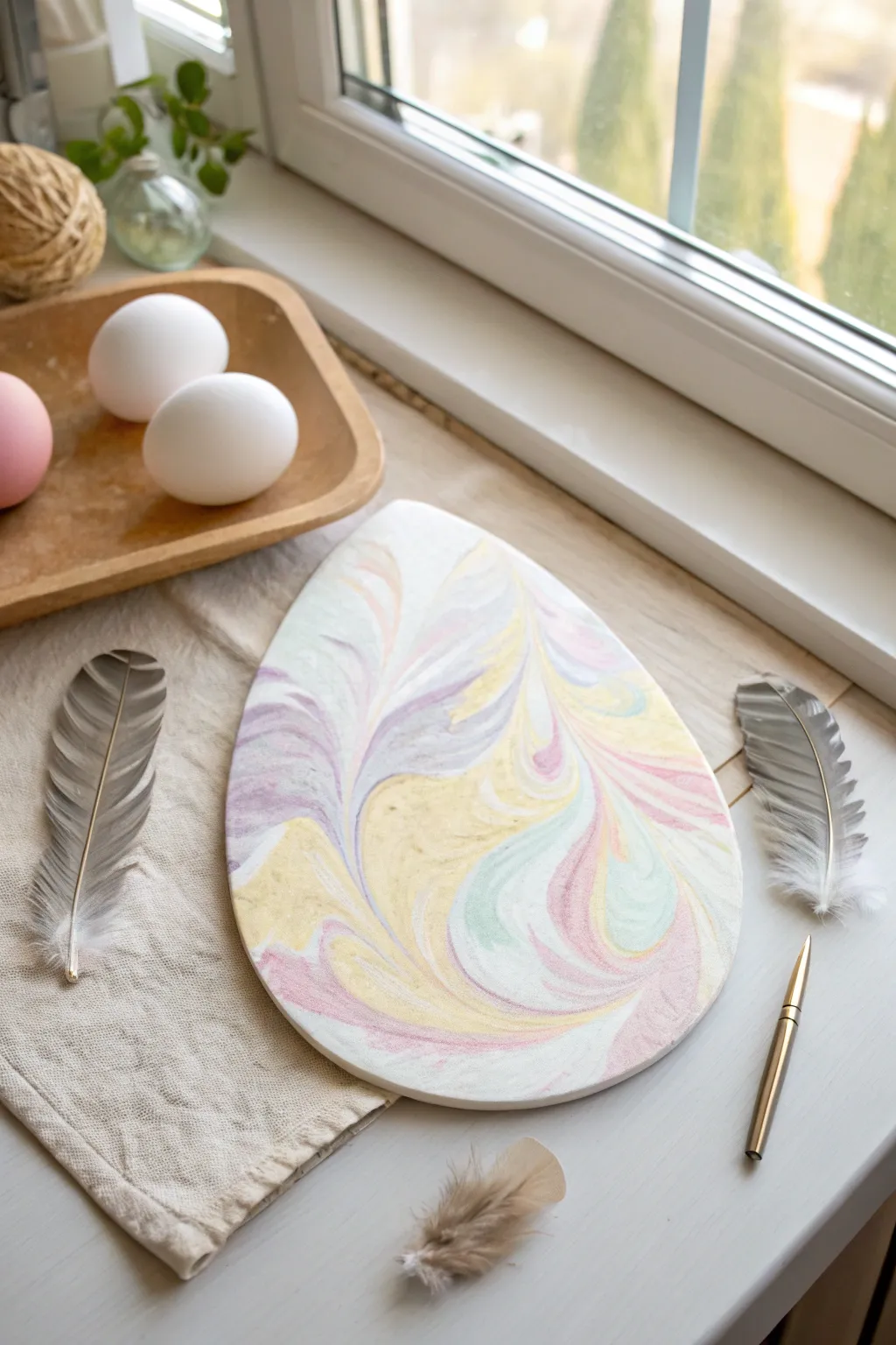 Dreamy shaving-cream marbled paper Easter egg for an easy toddler-friendly sensory craft
