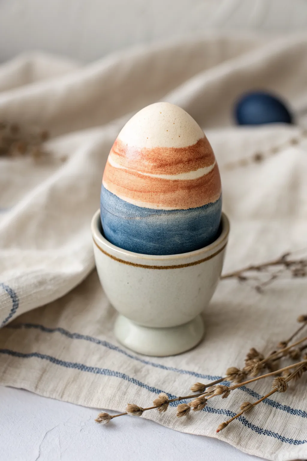 Dip-dye ombre bands on a single Easter egg, minimalist Scandinavian-boho drawing inspiration.