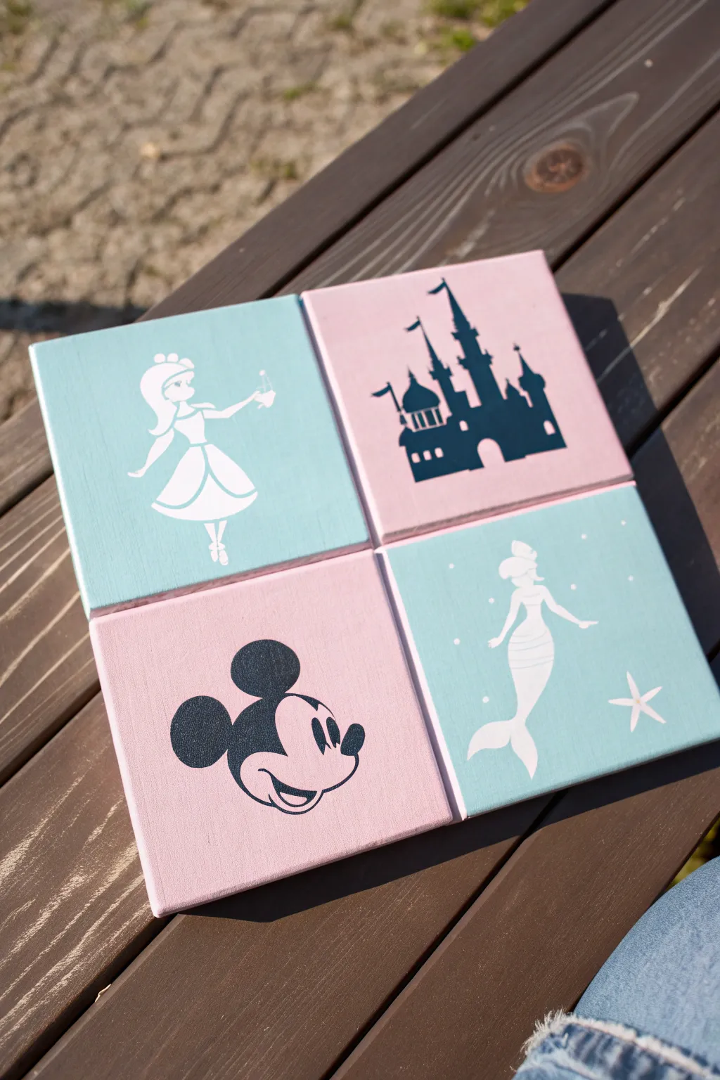 Four mini fairytale icons in soft pastels on a clean grid canvas, simple and adorable