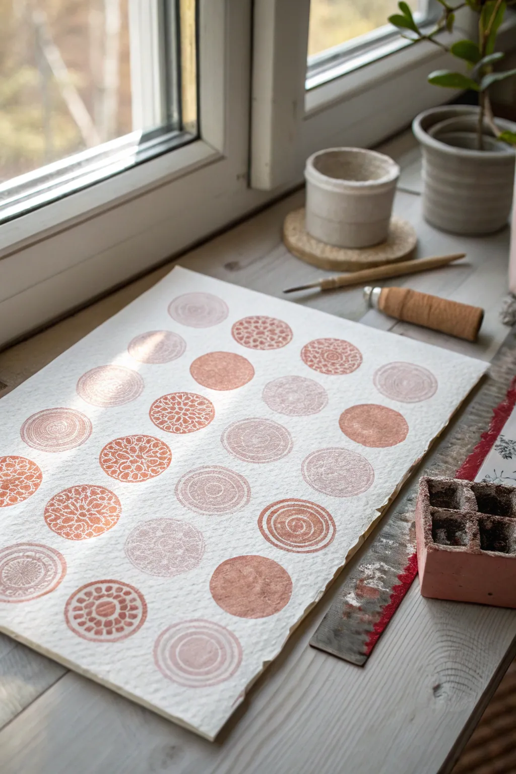 Bubble wrap print painting in soft boho tones, simple textured DIY art you can try today.