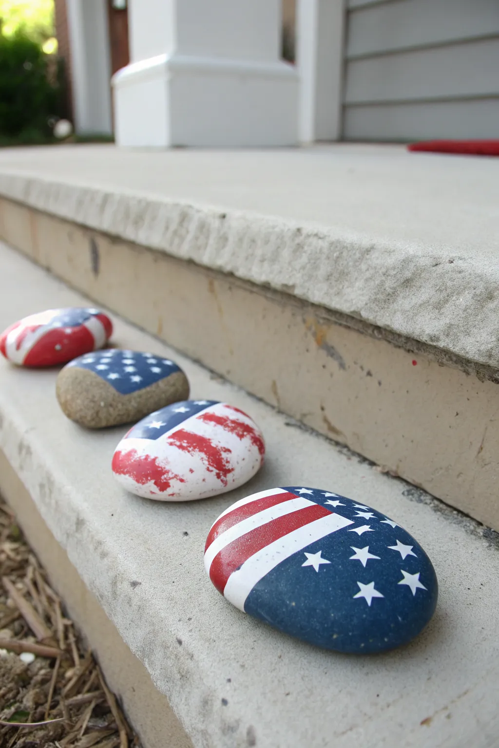 Mini flag rock set in soft Scandinavian tones, perfect easy patriotic rock painting idea.