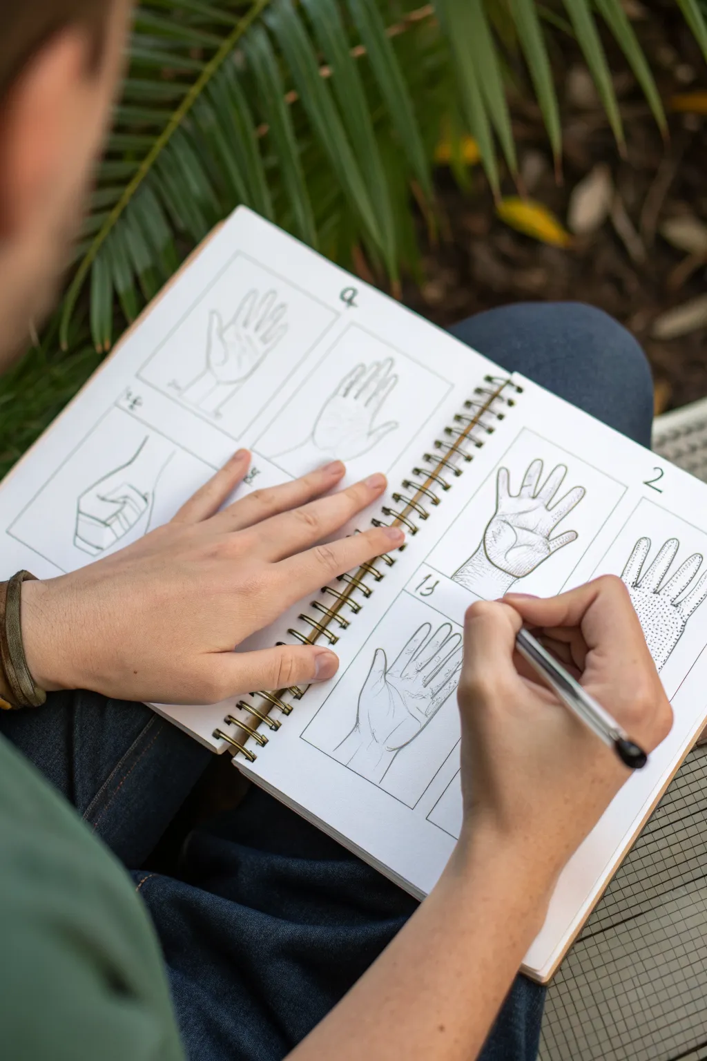 Sketch a hand gesture in 6 simple steps using soft ghost guides and a clean final outline.
