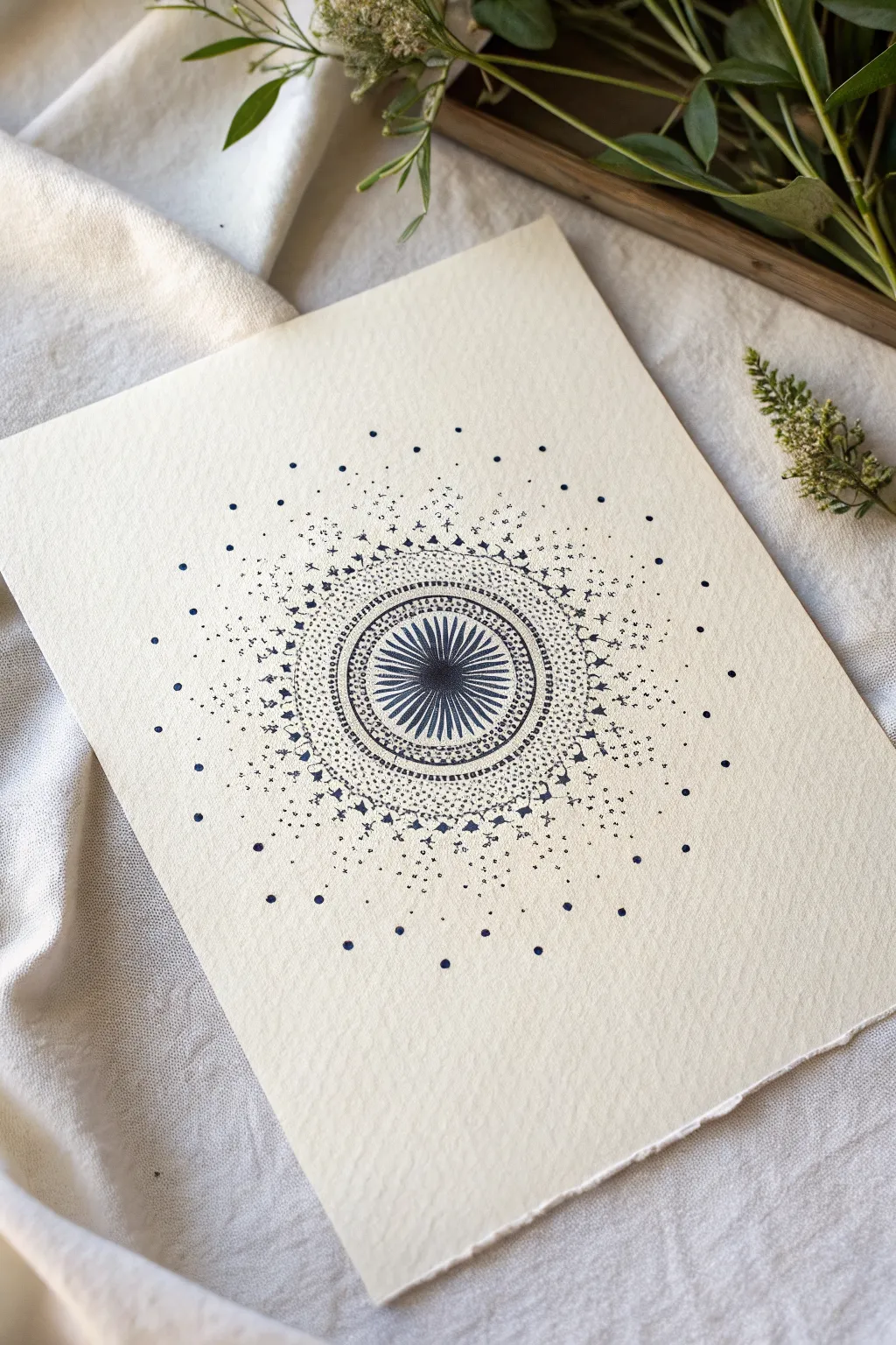 Abstract galaxy stippling: a dense dot spiral core that fades outward into airy speckled stardust