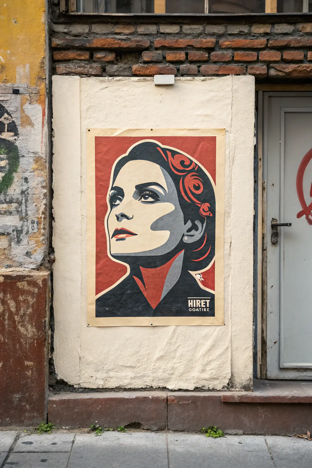 Bold stencil portrait poster with punky overspray, made minimal and chic for modern boho walls