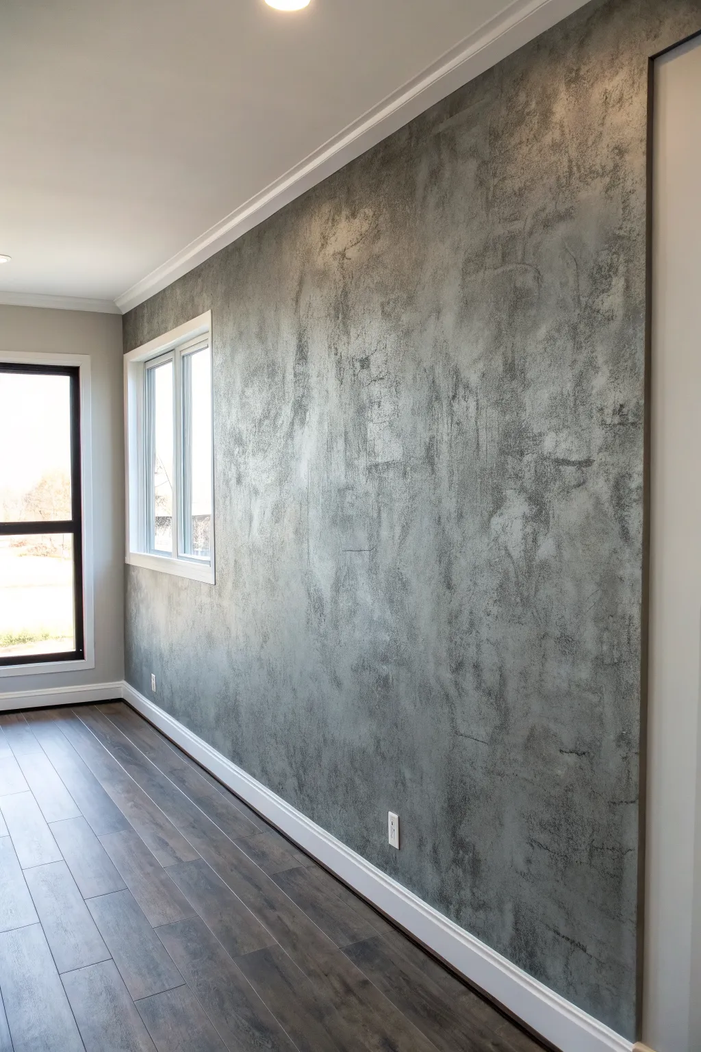 Faux concrete finish in cool gray layers with crisp contrast for a calm modern-industrial look