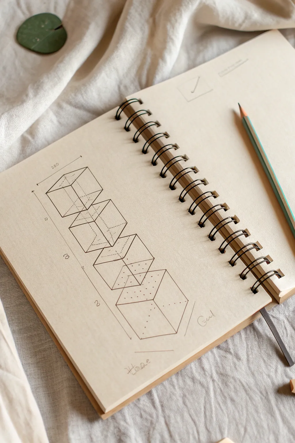 Exploded stack of boxes and cylinders, a calm diagram to spark simple form drawing ideas