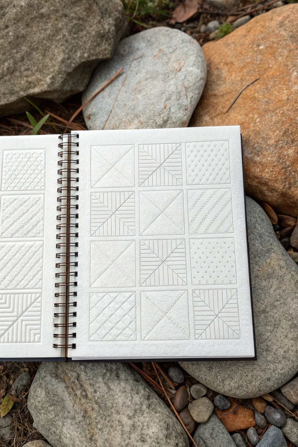 Full page texture quilt sampler: tiny shading tiles for elegant, minimalist drawing practice