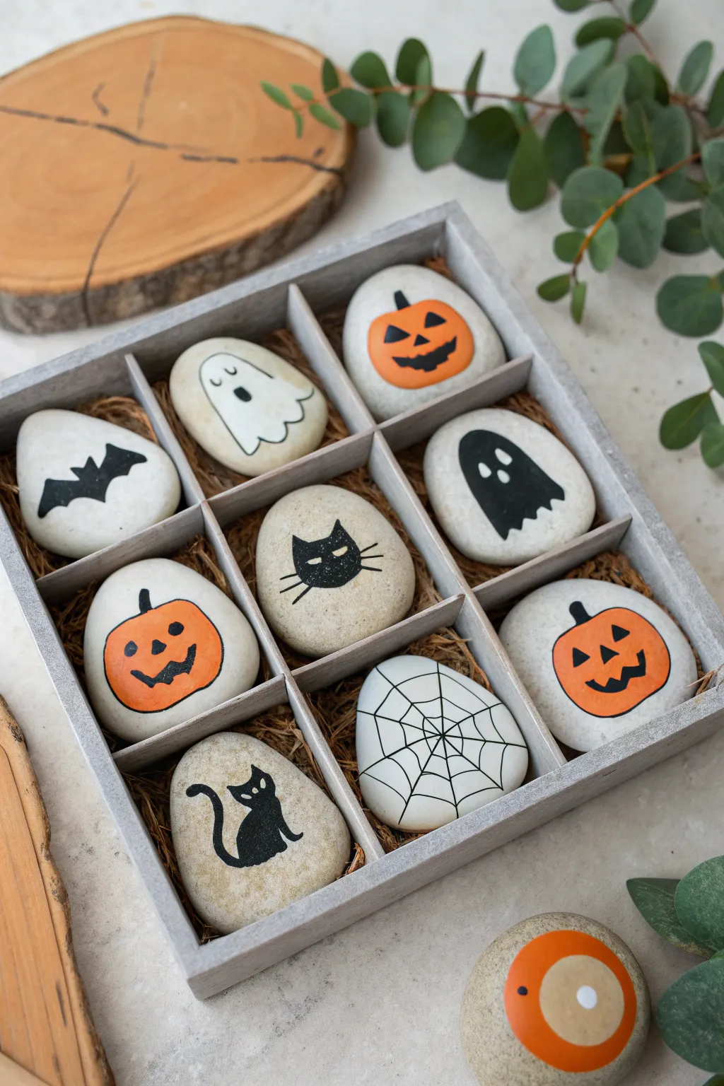Mix-and-match Halloween story stones: minimalist painted rocks for cozy spooky storytelling