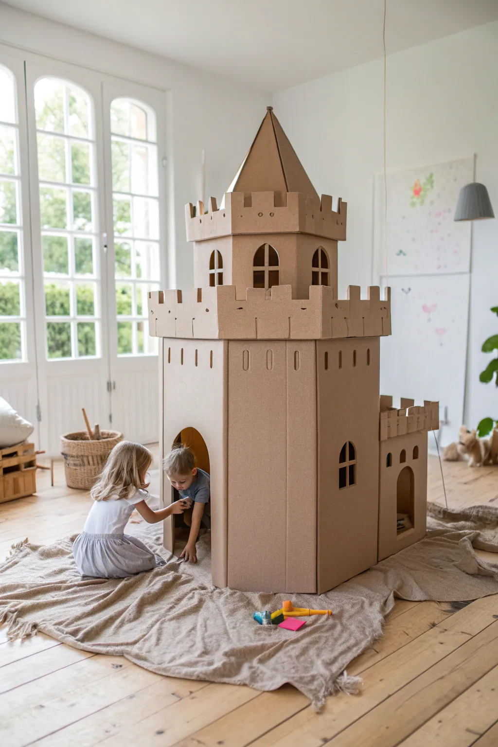 A giant cardboard castle becomes the centerpiece for a dreamy, collaborative kids paint party.