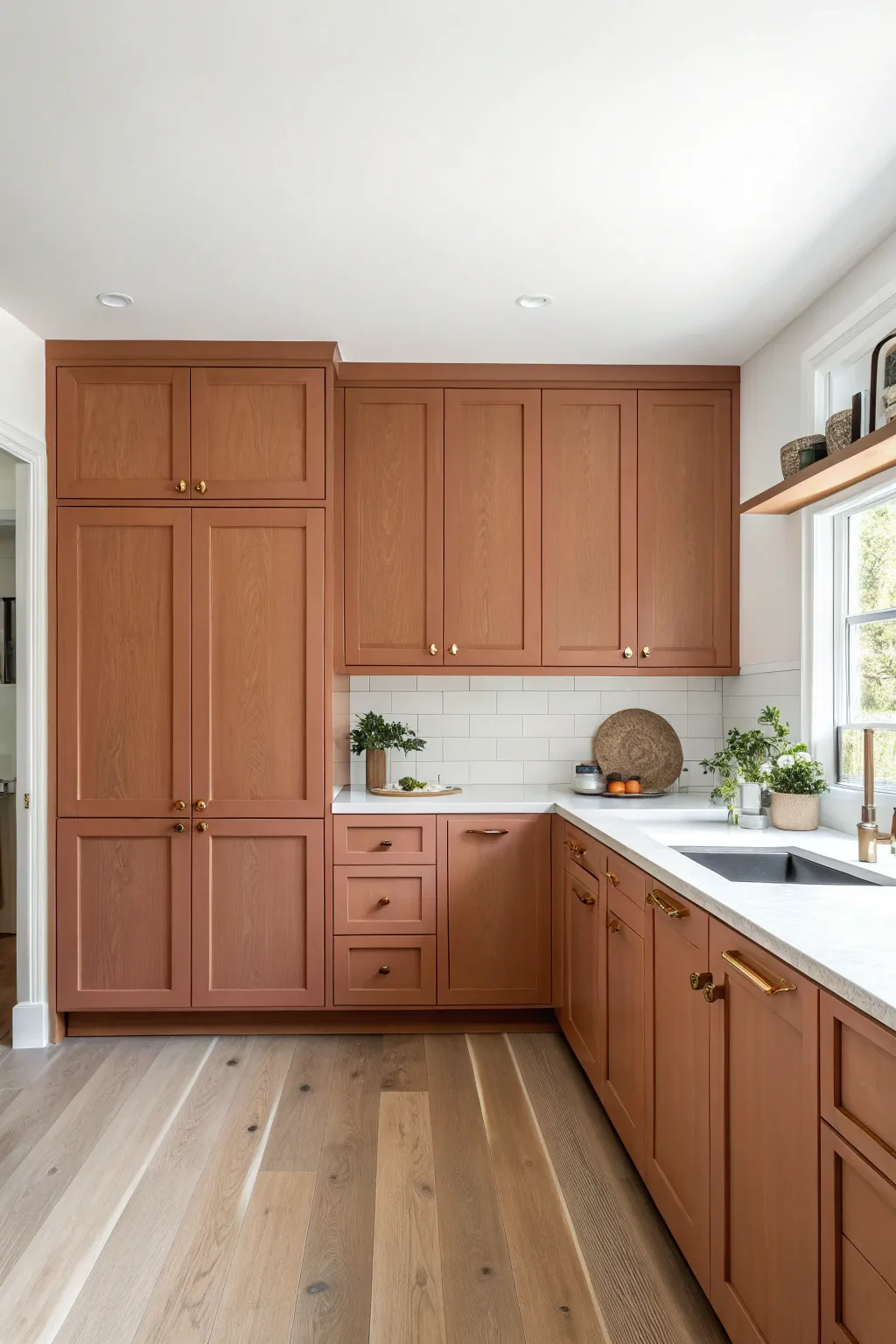 Color-drenched cabinet wall creates a bold, gallery-like kitchen moment with calm minimalist contrast