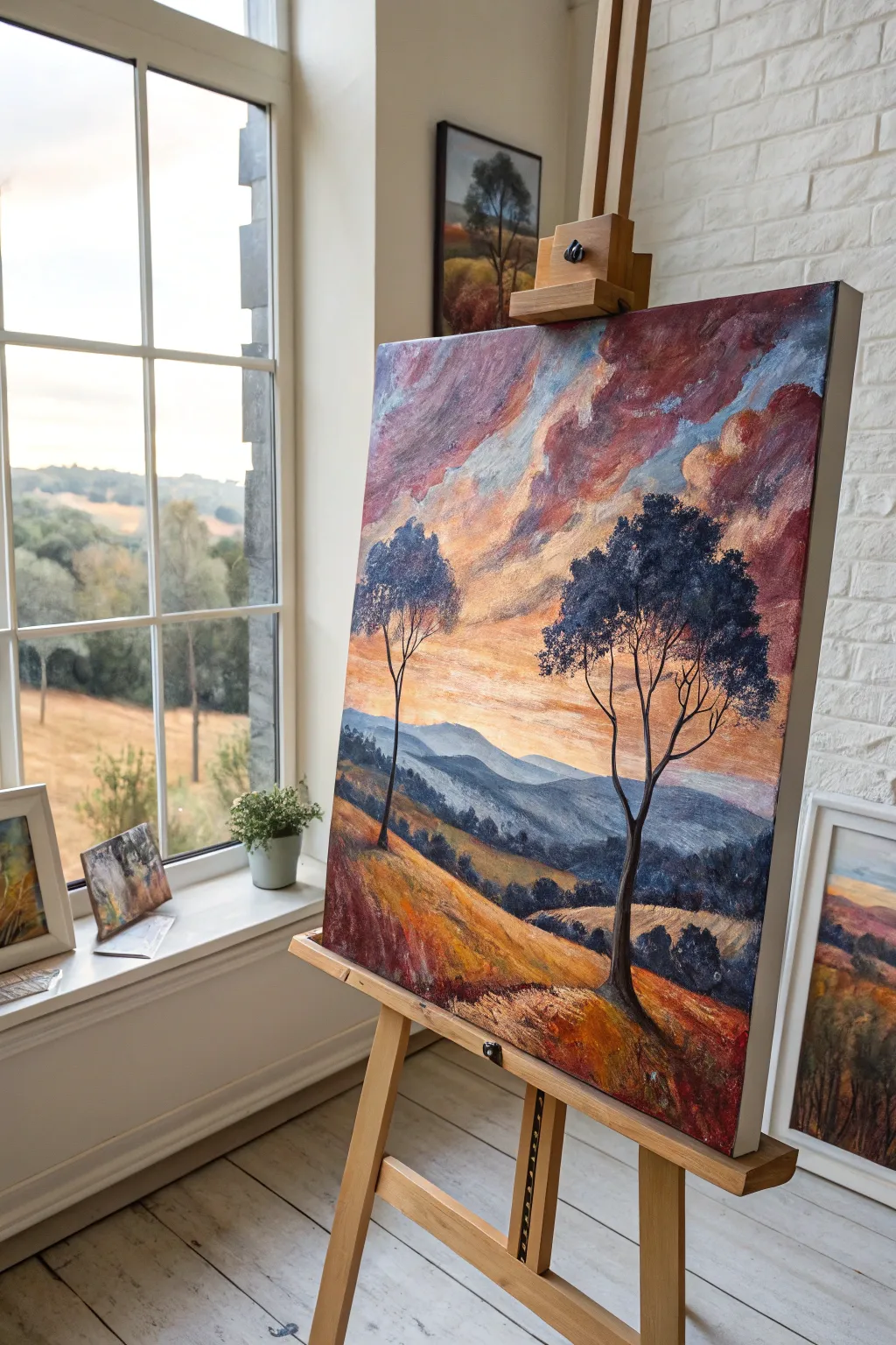 Chunky palette knife landscape with abstracted shapes, bold contrast, and rich impasto texture