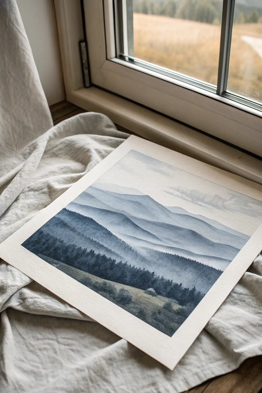 Monochrome landscape value study: simple hills and sky with bold light to dark contrast.