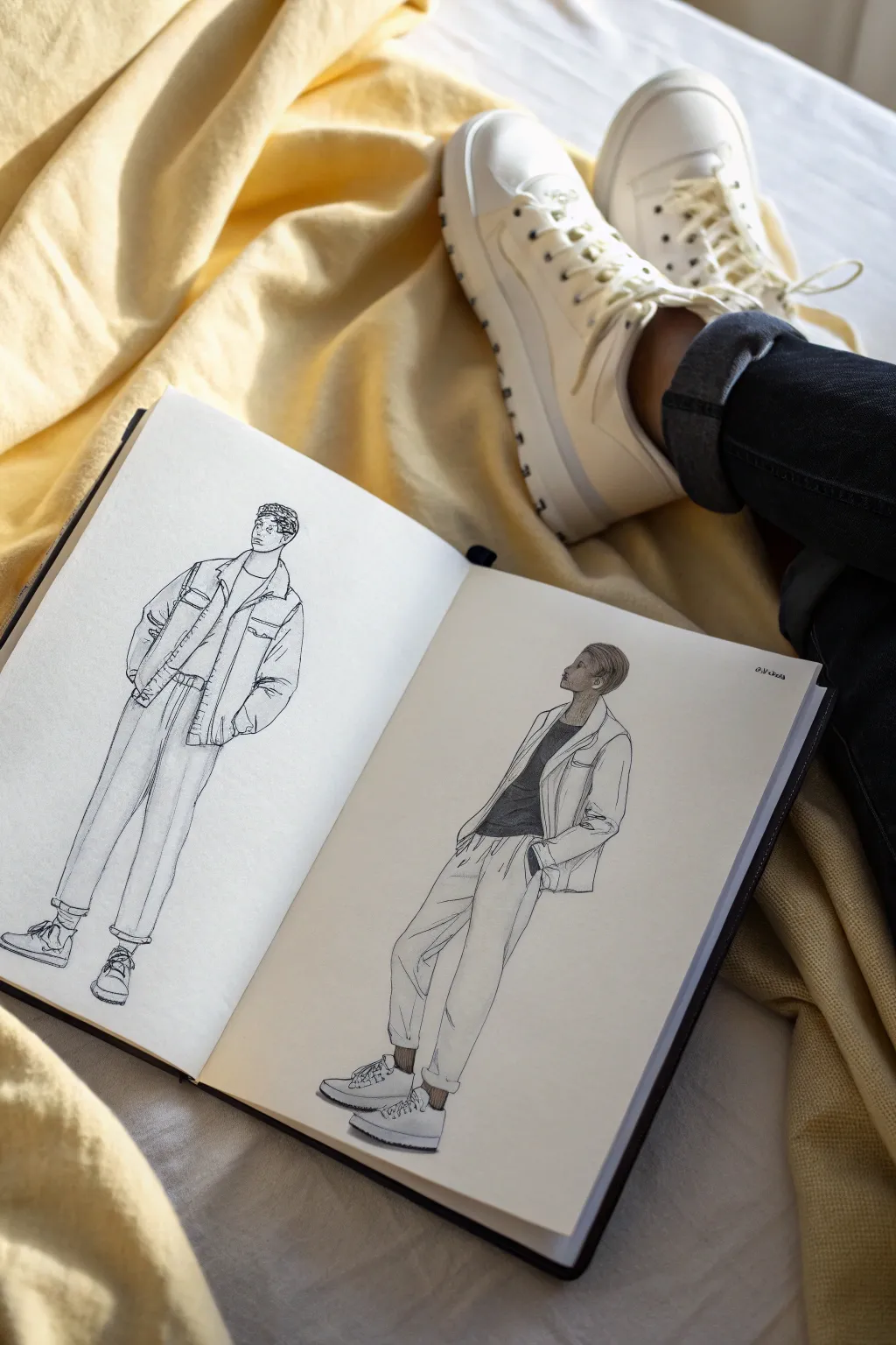 Boots vs sneakers outfit sketch: crisp hems, clean lines, and clear shoe silhouette contrast