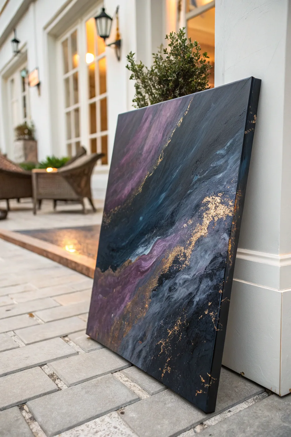 Moody dark abstract with shimmering metallic accents, perfect mixed media inspiration.