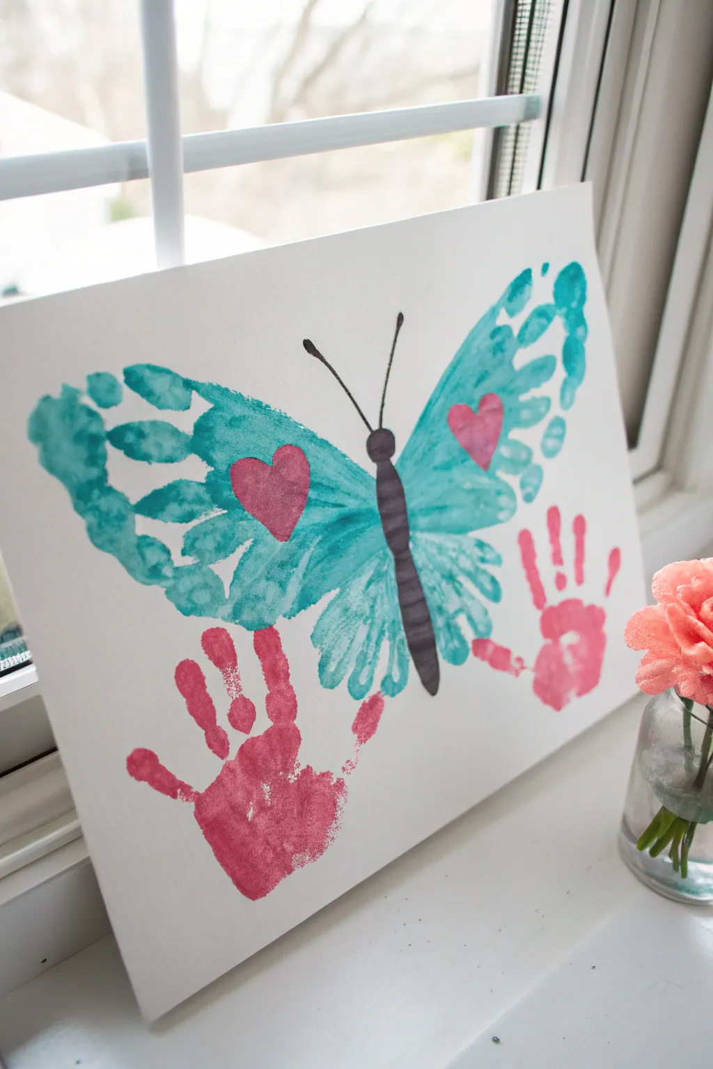 Bright handprint butterfly craft for Mothers Day, simple Scandinavian look with boho warmth