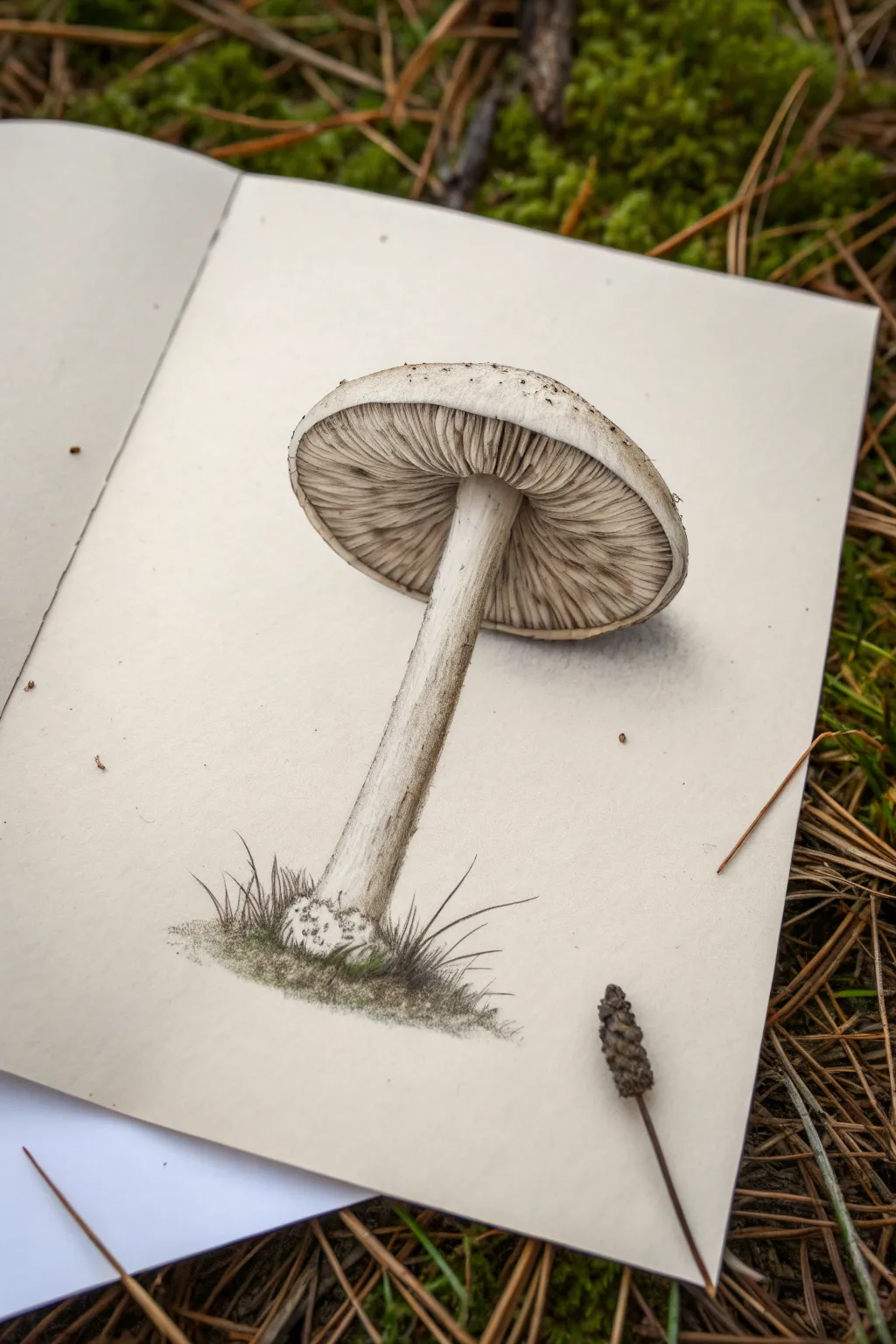 Weirdcore mushroom idea: one cap, too many stems, and an eye where everything meets.