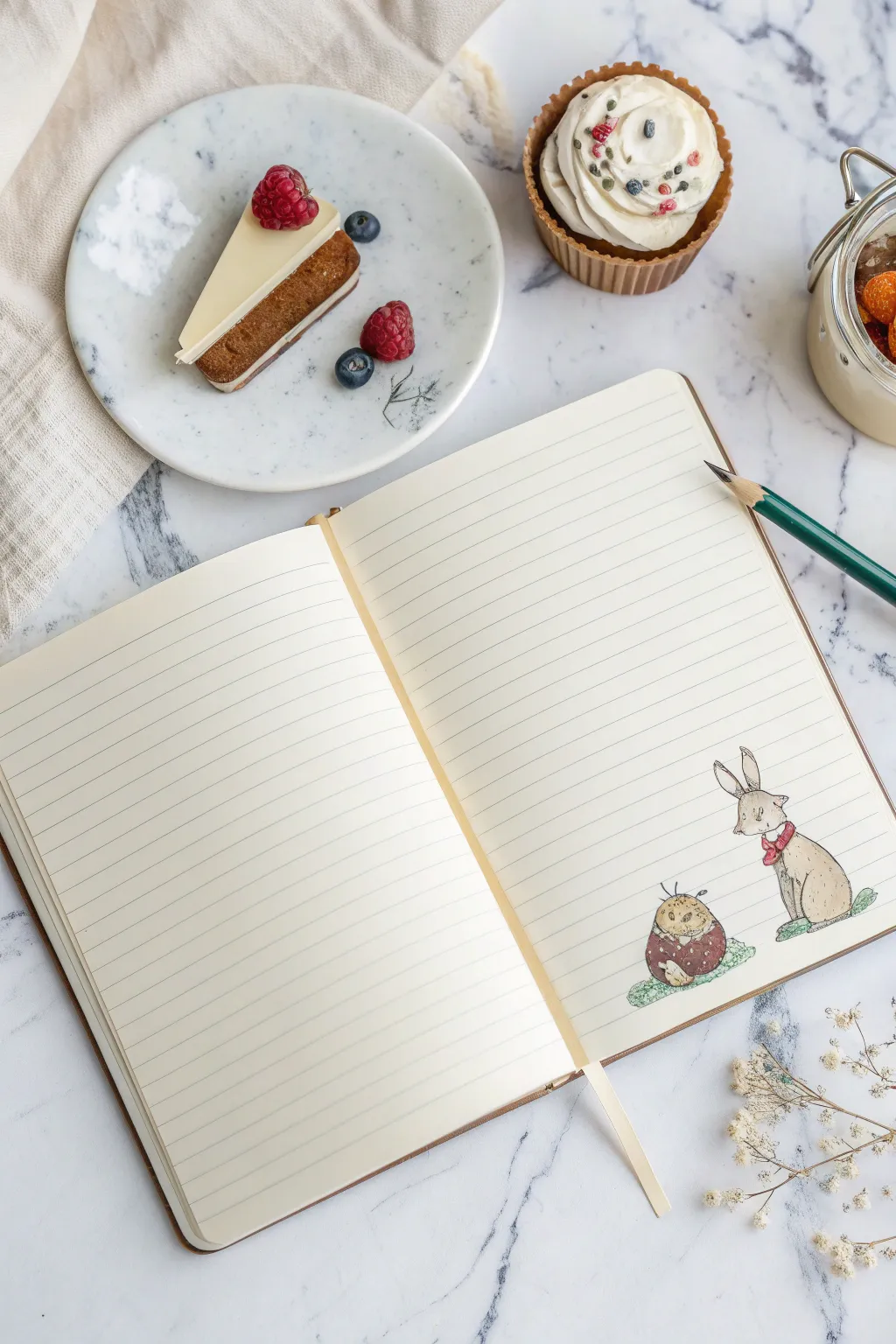 Playful cut-and-layer collage characters in a minimalist notebook spread, crisp and cozy