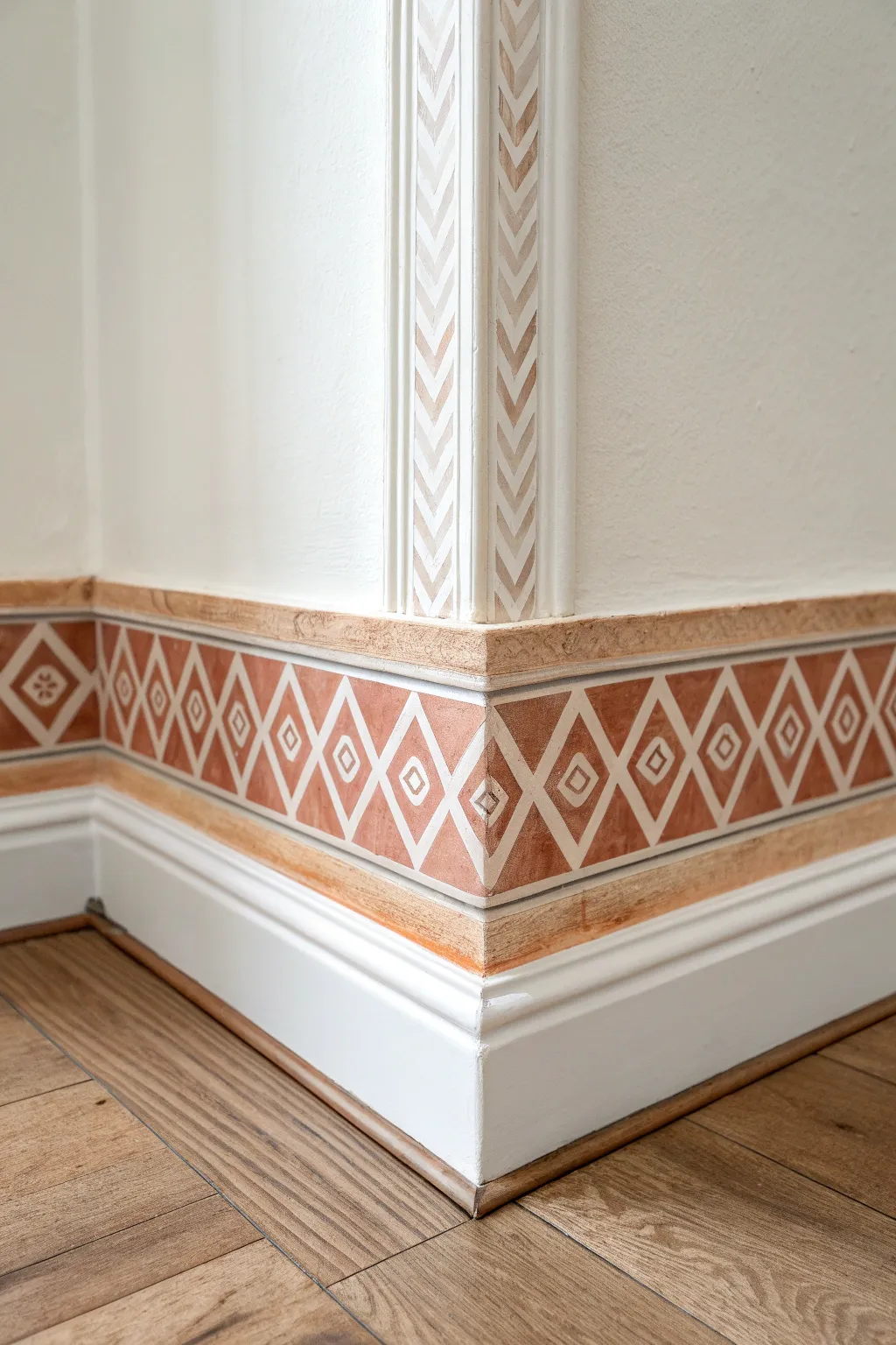 Corner wrap painted border with a crisp mitered look, minimalist and softly boho