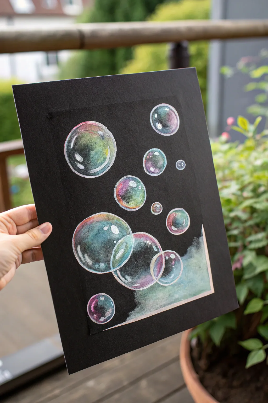 Easy black background bubble painting: overlapping circles with crisp highlights and subtle color shifts