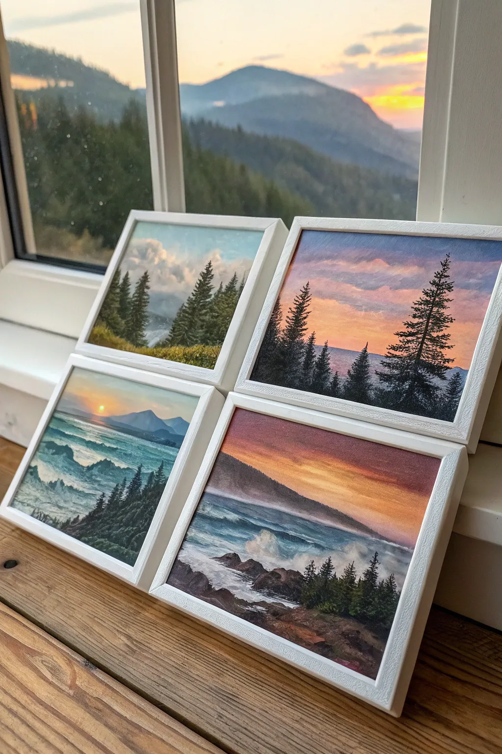 Collectible mini palette knife landscapes in a clean grid, quick scenes with bold texture.