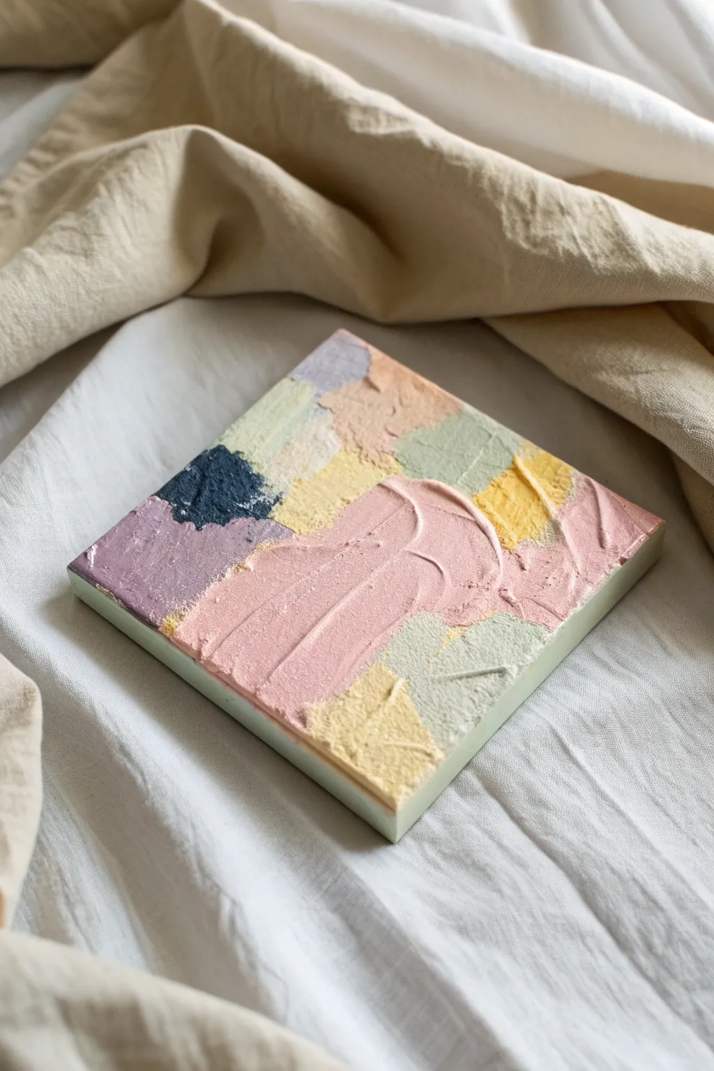 Textured pastel impasto with bold indigo marks, a simple Scandinavian boho painting idea