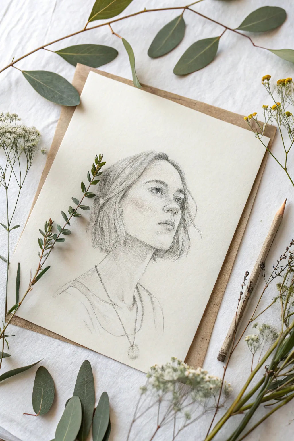 Simple botanical wreath backdrop to frame your portrait while keeping the face airy and clear.