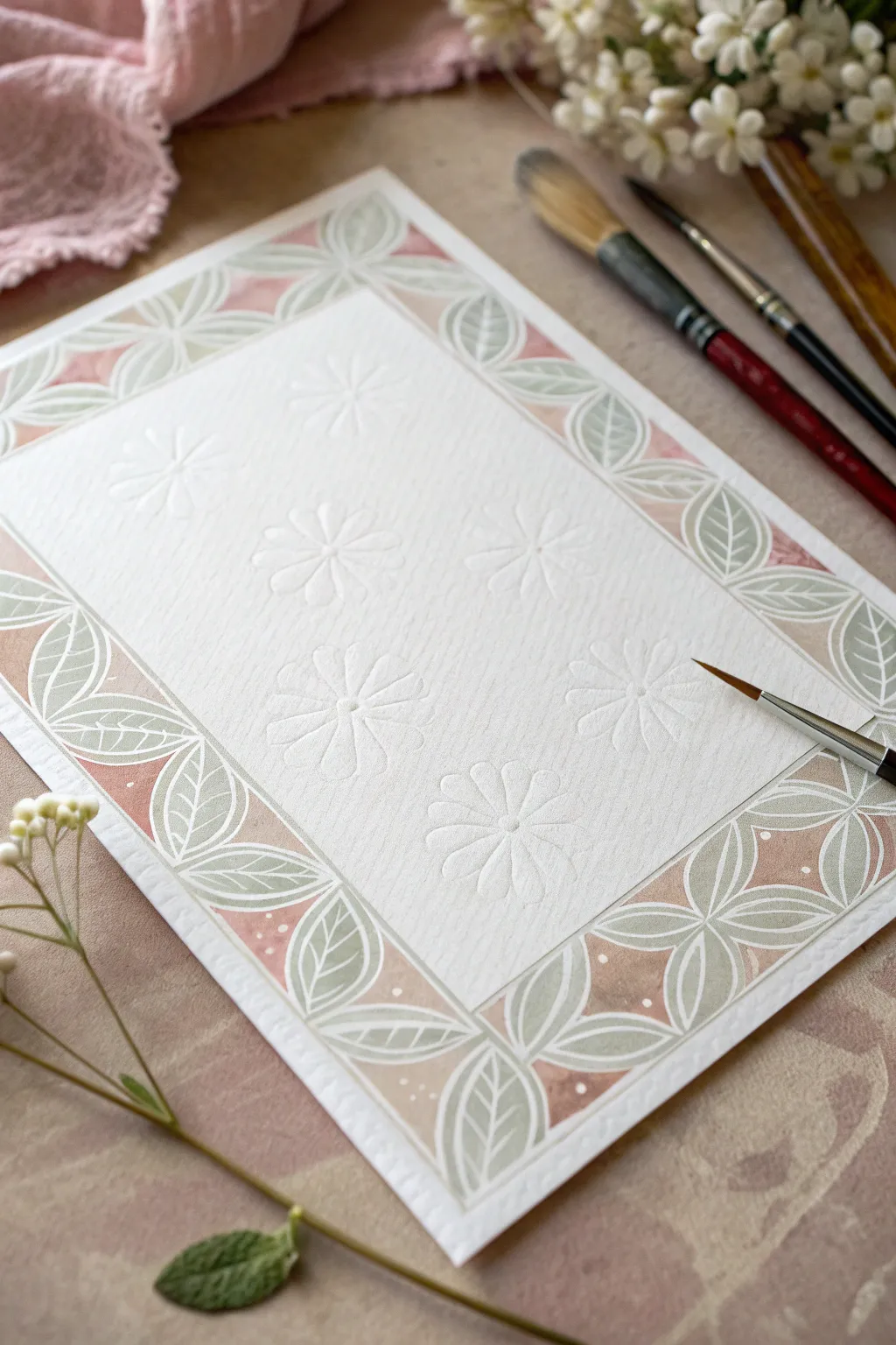 Raised puffy paint lines resist a dreamy watercolor wash for a clean, modern background.