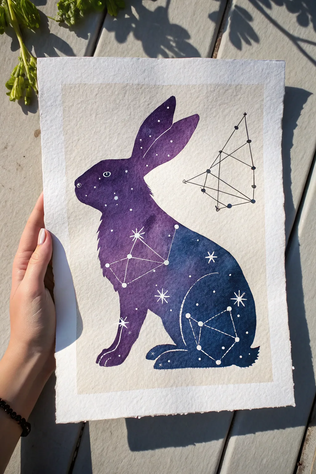 Bold rabbit silhouette with dreamy starry night fill, clean minimalist look for easy drawing