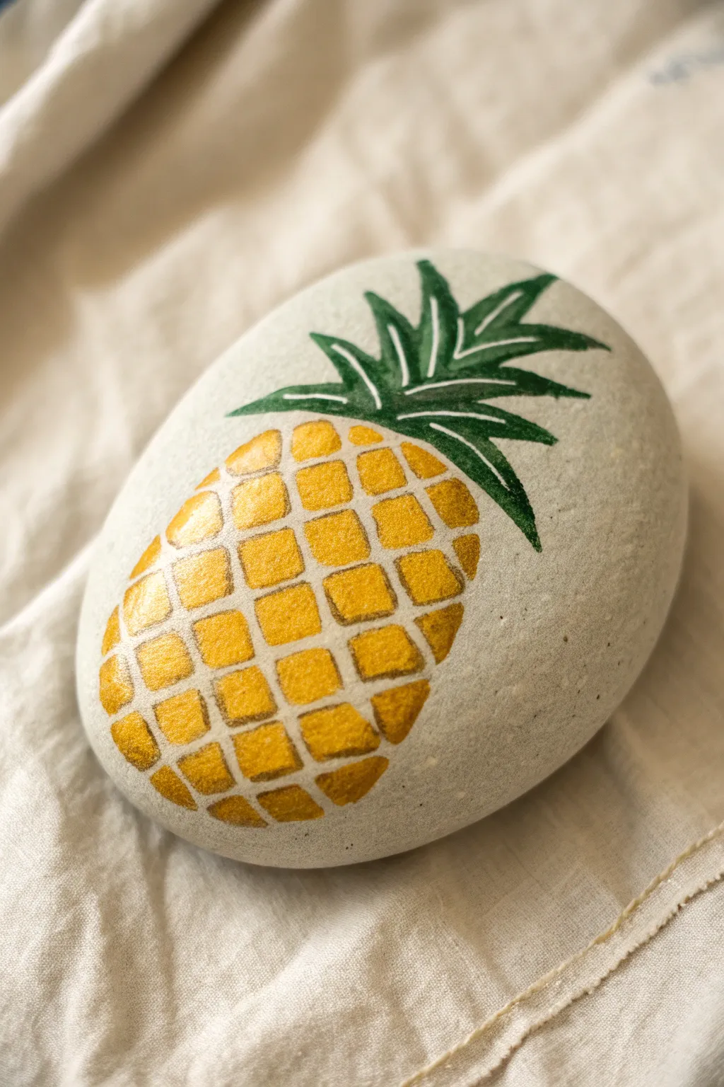 Bring tropical vibes home with this adorable golden pineapple painted rock idea.