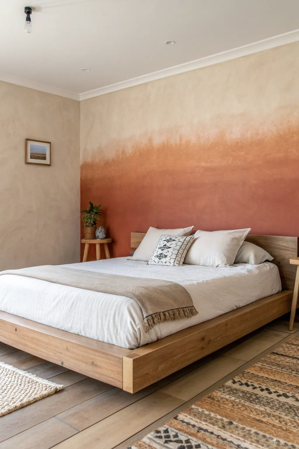 Ombre wall fade transforms a simple bedroom into a calm, modern boho backdrop today