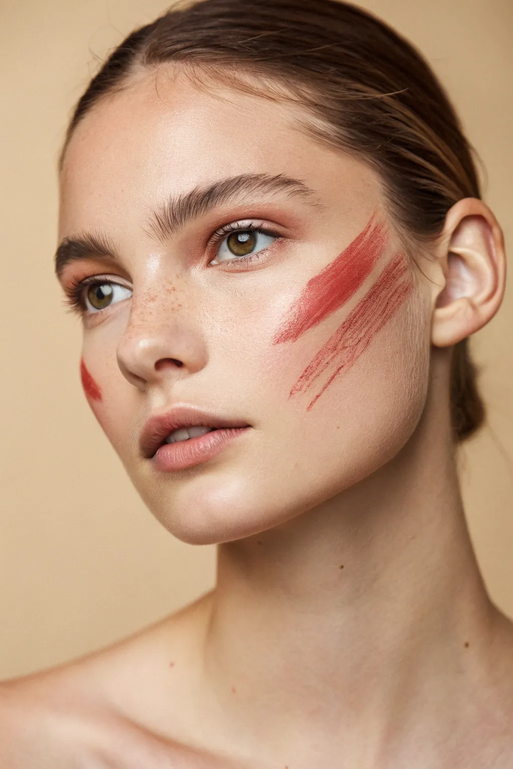 Easy scary face paint: a bold bloody handprint swipe with minimalist contrast and texture