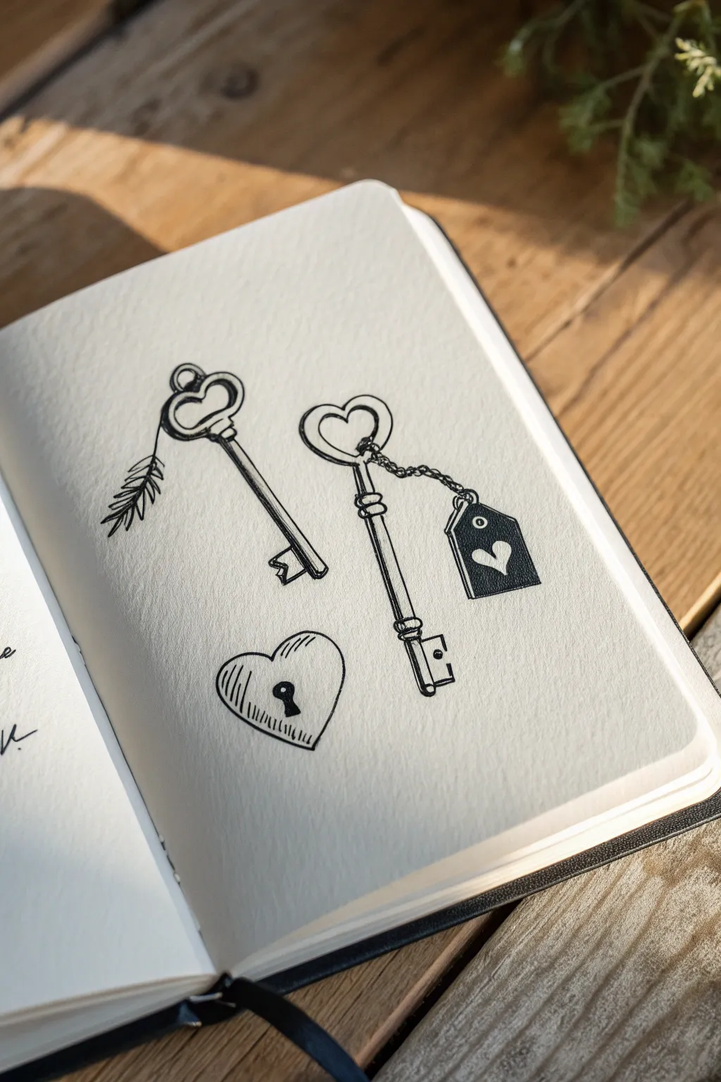 Minimal key and charm doodles in clean lines for a calm Scandinavian boho sketch vibe