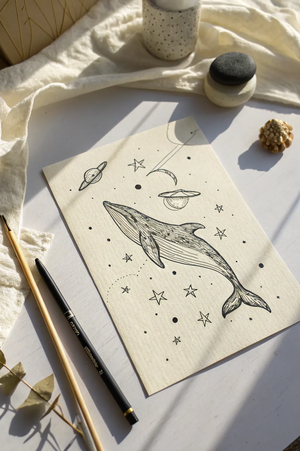 Float among the stars with this dreamy cosmic whale sketch idea. Simple, surreal, and perfect for your sketchbook.
