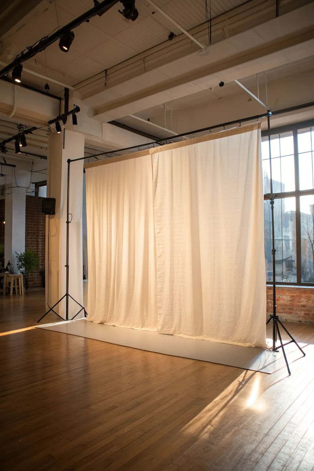 Layered linen scrims with bold backlight create crisp silhouettes and instant stage depth