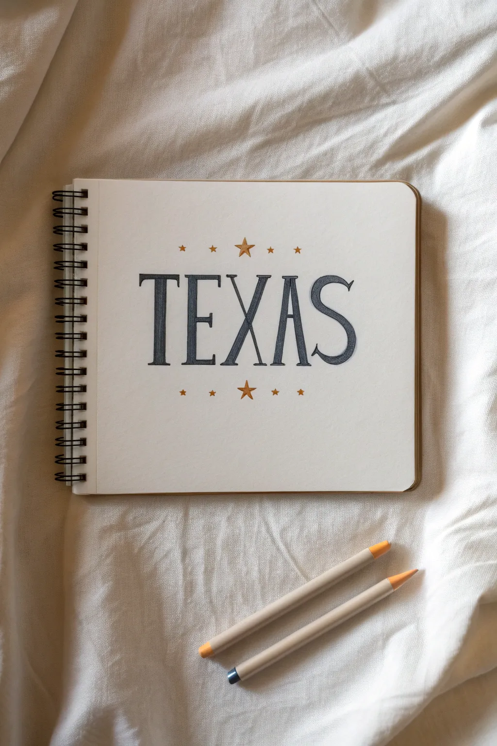 Bold western Texas hand lettering with subtle shadows and tiny star accents, clean minimalist drafts