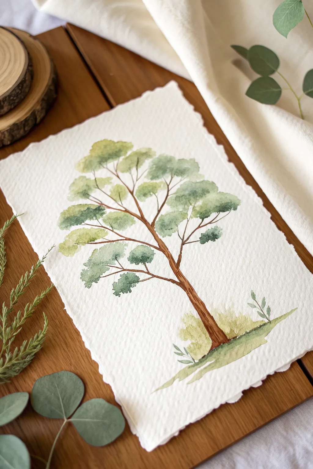 Create a lush treetop fast with sponge dabbing and layered greens for natural leaf clumps.